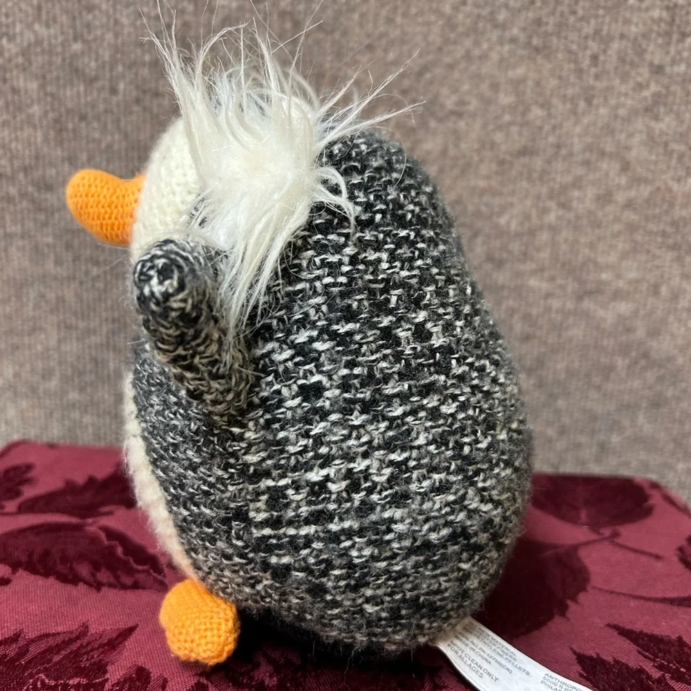 Anthropologie knitted Black and White Penguin with earmuffs‎ Plush Stuffy Toy